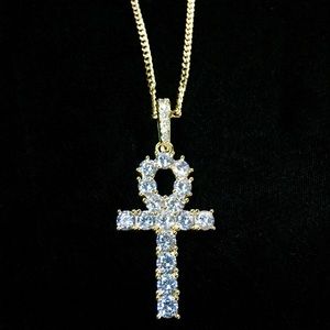 ANKH FULL DIAMONDS CZ 18K GOLD CHAIN MADE IN ITALY